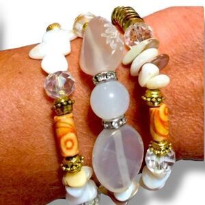 Elegant White and Gold Beaded Bracelet Set